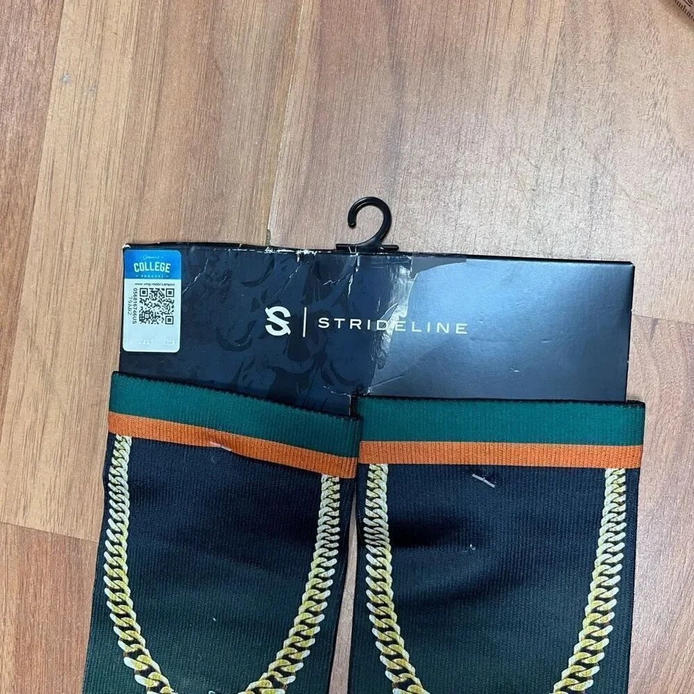 Strideline Mens Miami Hurricanes Chain Crew Socks, Green, One Size